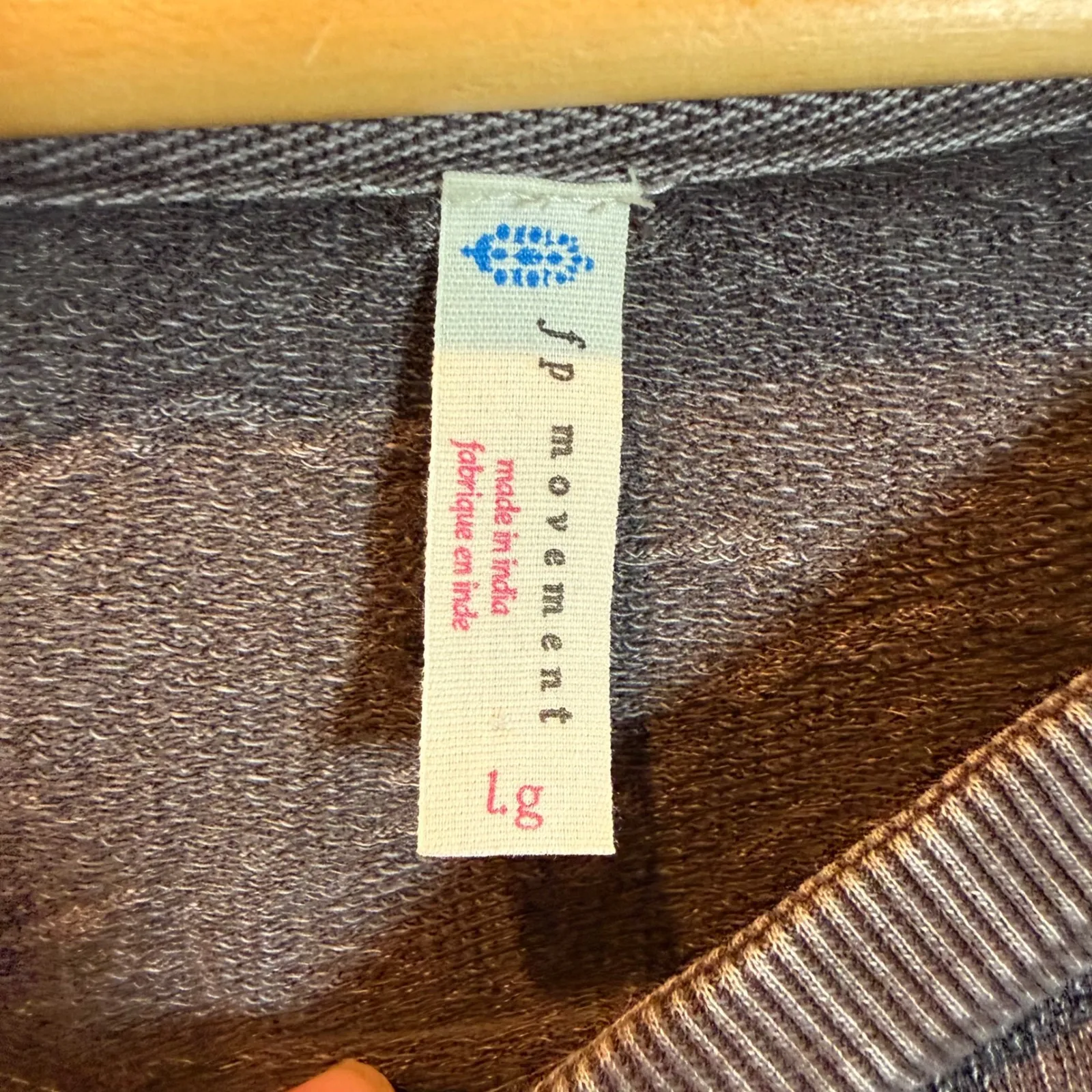 Free People Movement Burnout Lace Sleeve Sweatshirt Top Women LG Gray Tie Front Brown - Image 5