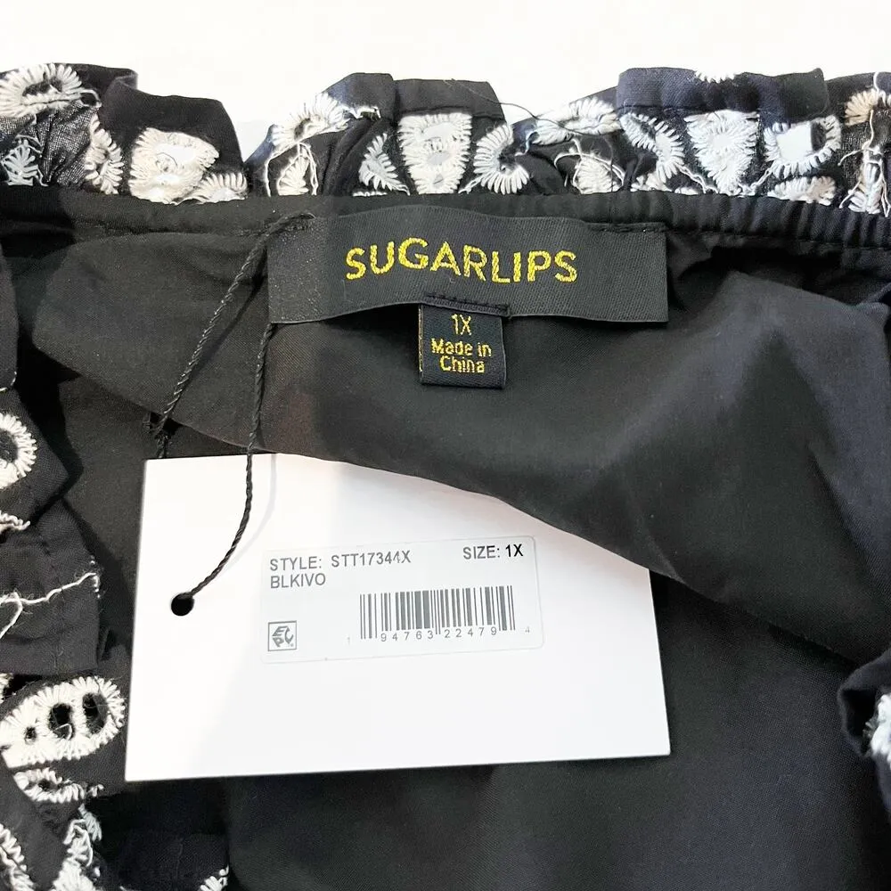 Sugarlips Embroidered Boho Long Sleeve Blouse Top Shirt Black White 1X - Image 3