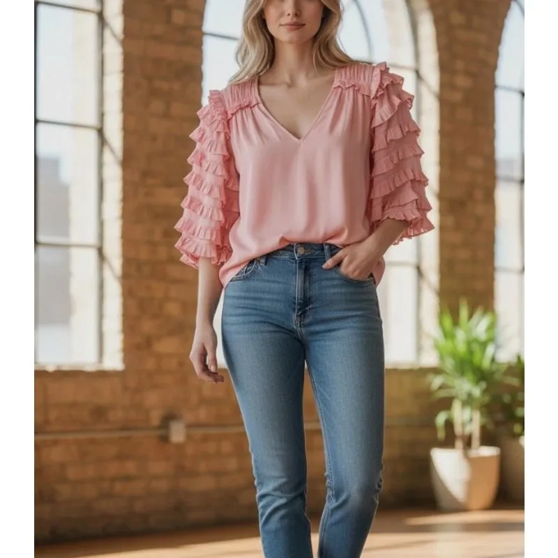 Ramy Brook Waverly Ruffle Short Sleeve Blouse Ivory Size Large NWT Ruffle Detail - Image 2