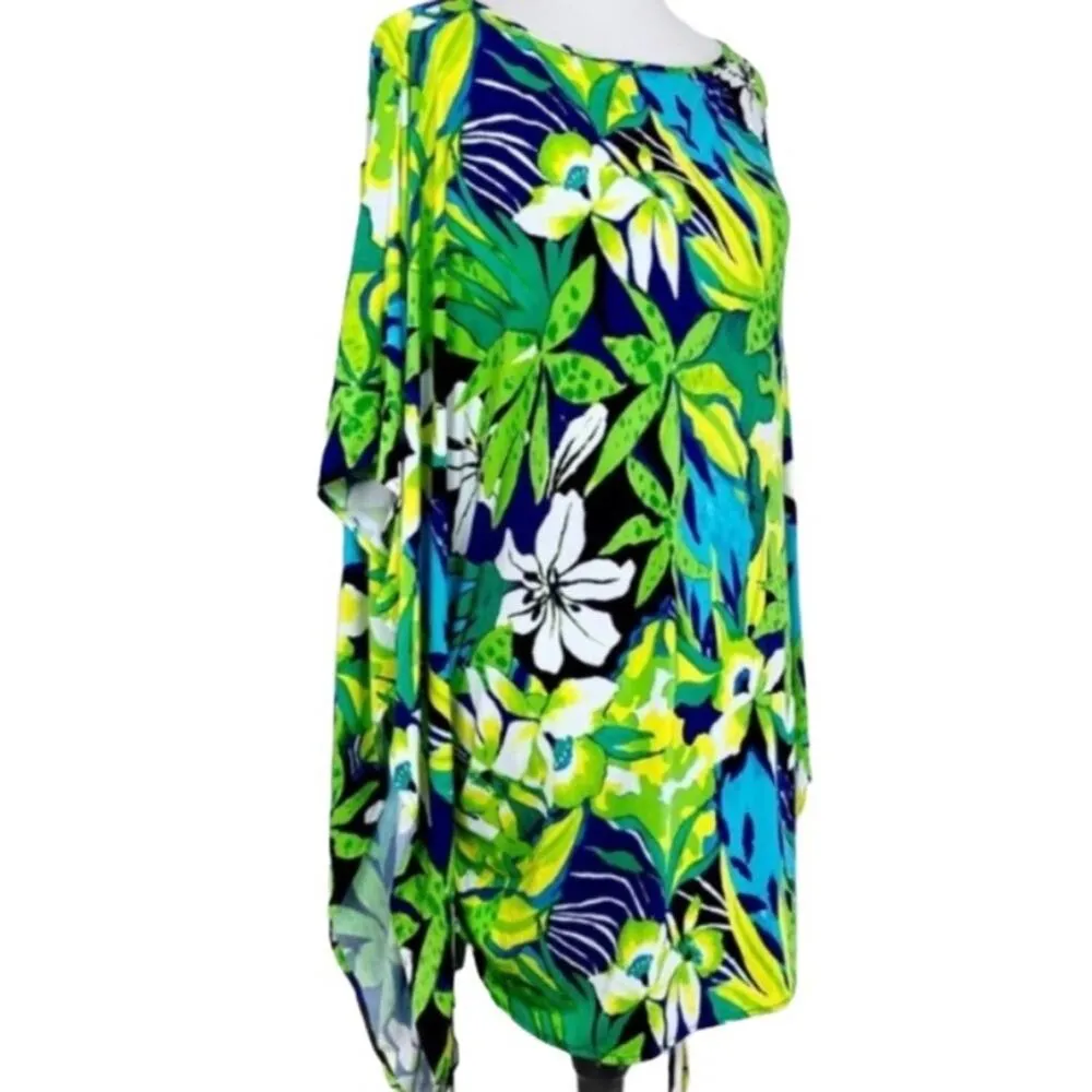 La Blanca Women's Swim Coverup Dolman Sleeve Green Tropical Floral Size Small - Image 9