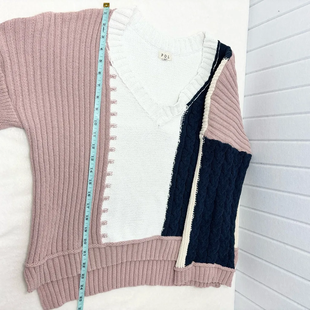 POL V-Neck Color Block Chunky Knitted Sweater Women’s Size M - Image 14