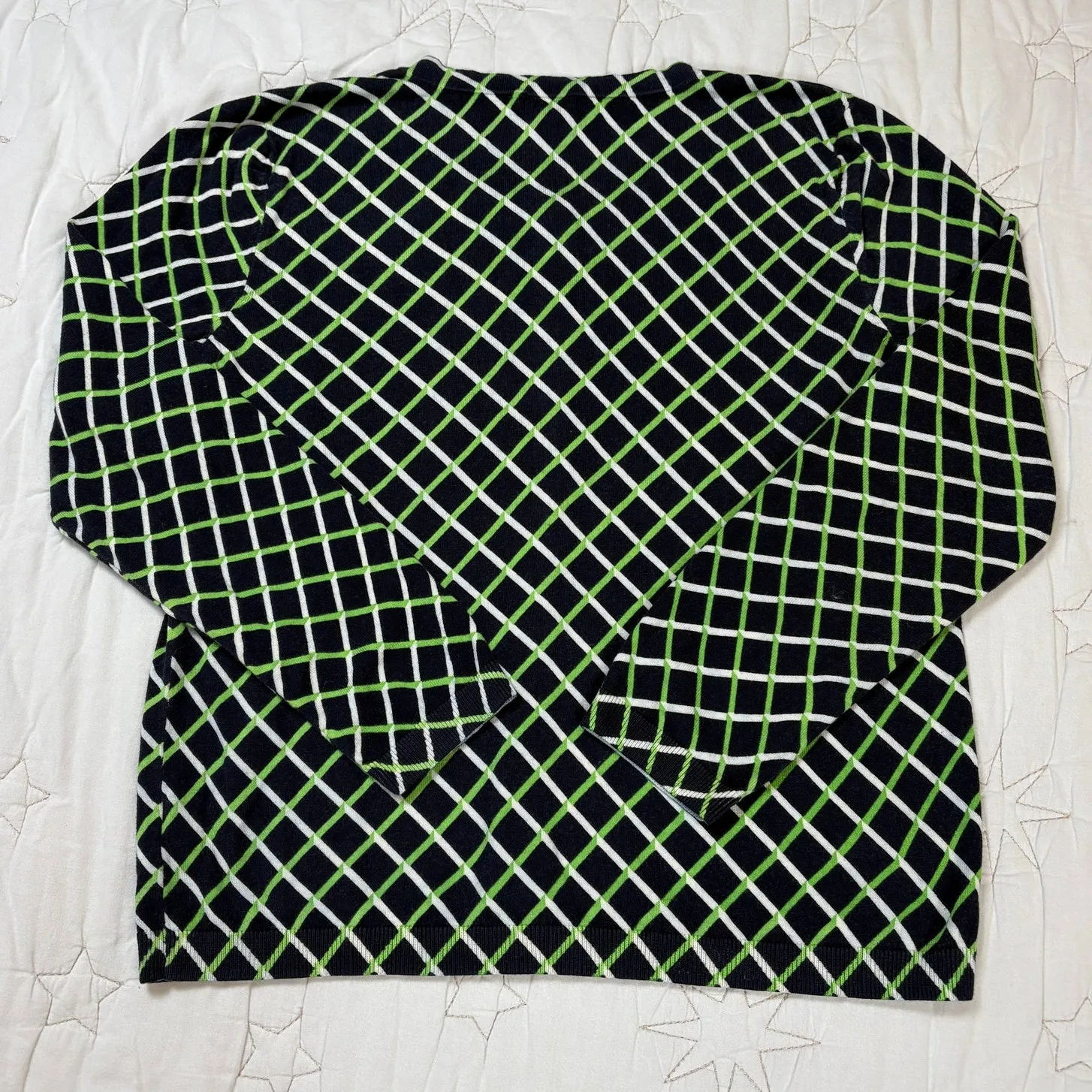 Talbots Diamond Plaid Diagonal Lines Button Down Cardigan Size LP - Image 2