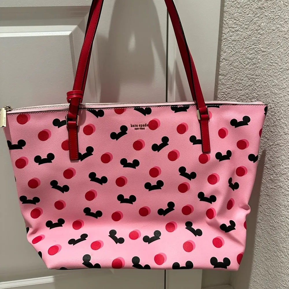 Kate Spade x Disney Disneyland Parks Pink Red Mouse Ear Hat Tote Handbag NEW - Image 3