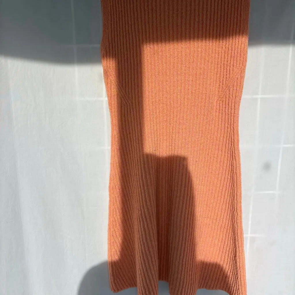 Women's Zara Peach orange Ribbed Knit Sleeveless Dress Size L - Image 7