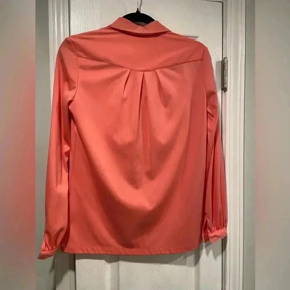 VTG Puccini Pintuck Pleated Salmon Pink Long Sleeve Collared Button Down Size 8 - Image 8