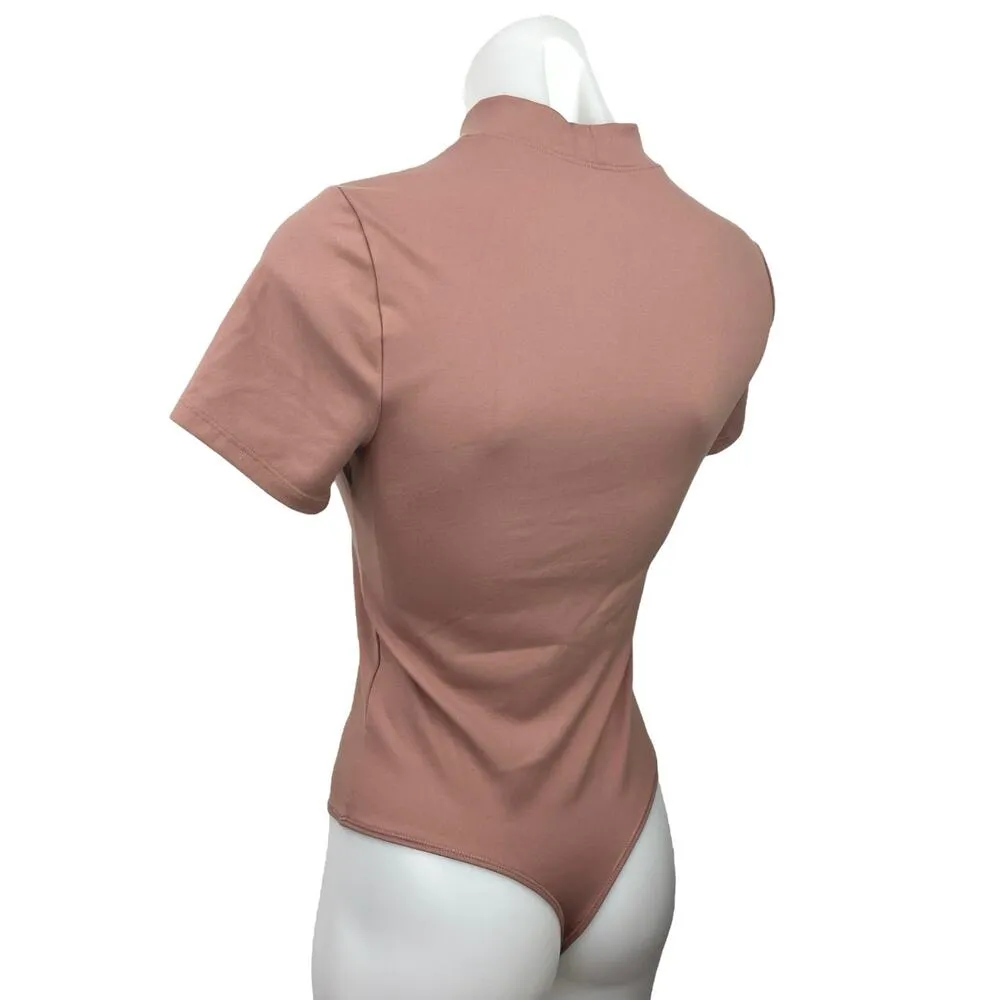 Abercrombie & Fitch Nude Pink Cutout Soft Short Sleeve Thong Bodysuit Top Size S - Image 2