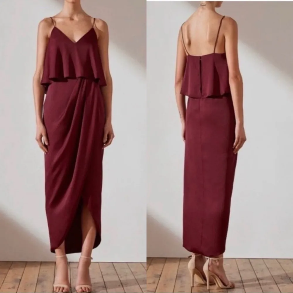 NWT Shona Joy Burgundy Luxe Cocktail Frill Drape Dress Size 4 - Image 2