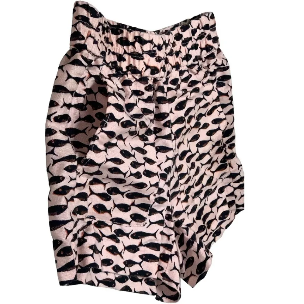 J. Crew Pink Minnow Fish Print Linen Blend Pull On Elastic Waist Shorts XXS New - Image 6