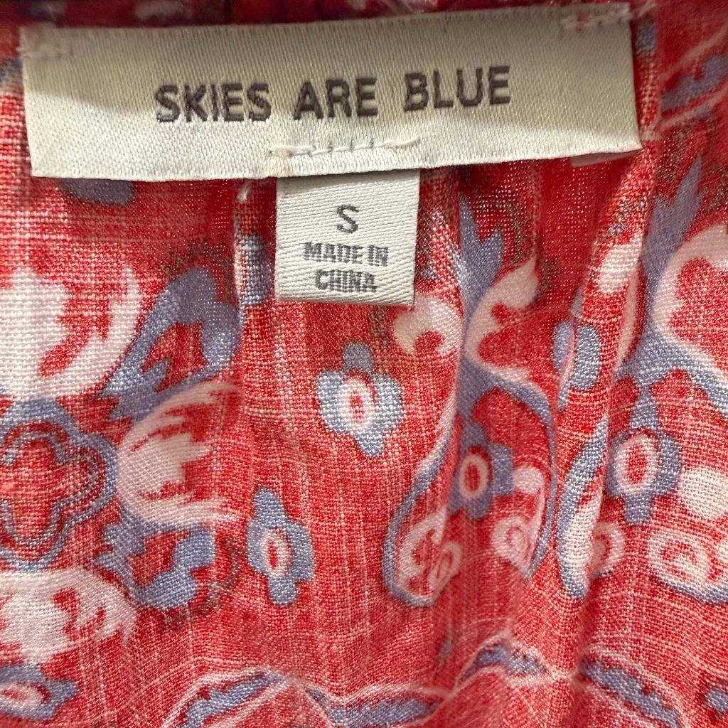 Skies Are Blue Cedrelo Red Floral Bell Sleeve Blouse Size Small - Image 4