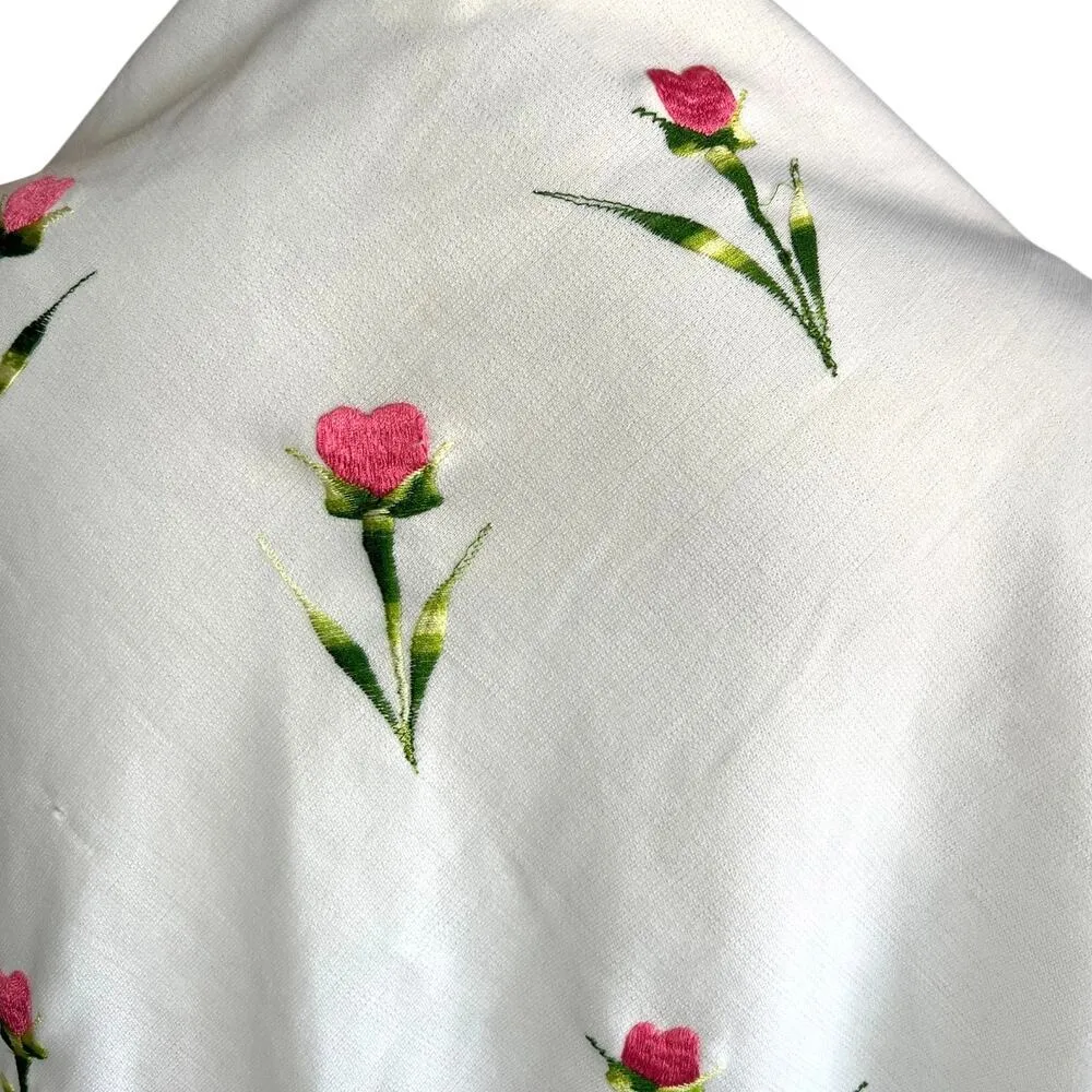 Vintage Artesania Manton De Manila Bordado Embroidered Spanish Shawl floral White - Image 7