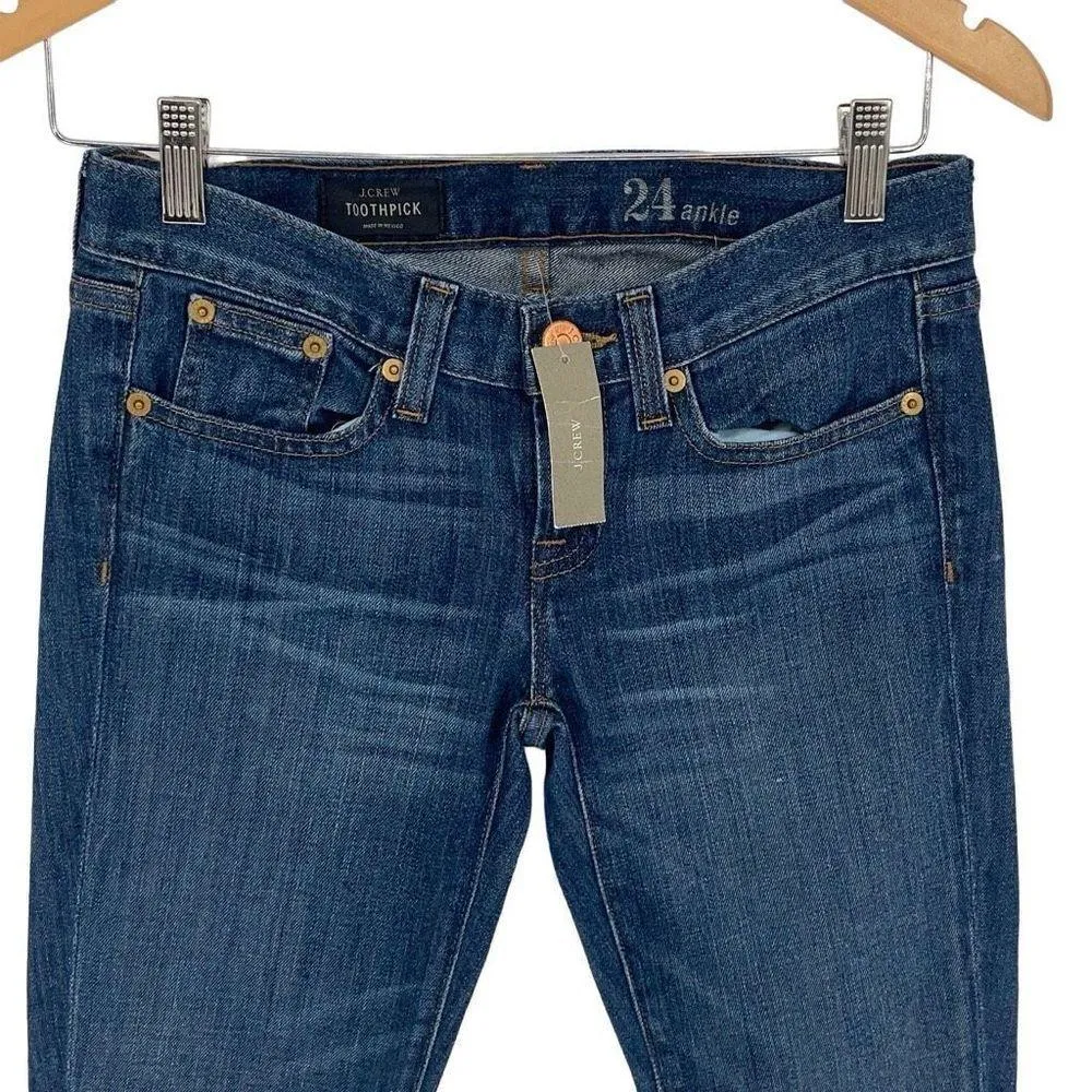 J Crew Womens Low Rise Toothpick Super Skinny Cropped Denim Jeans Blue Sz 24 NWT - Image 2
