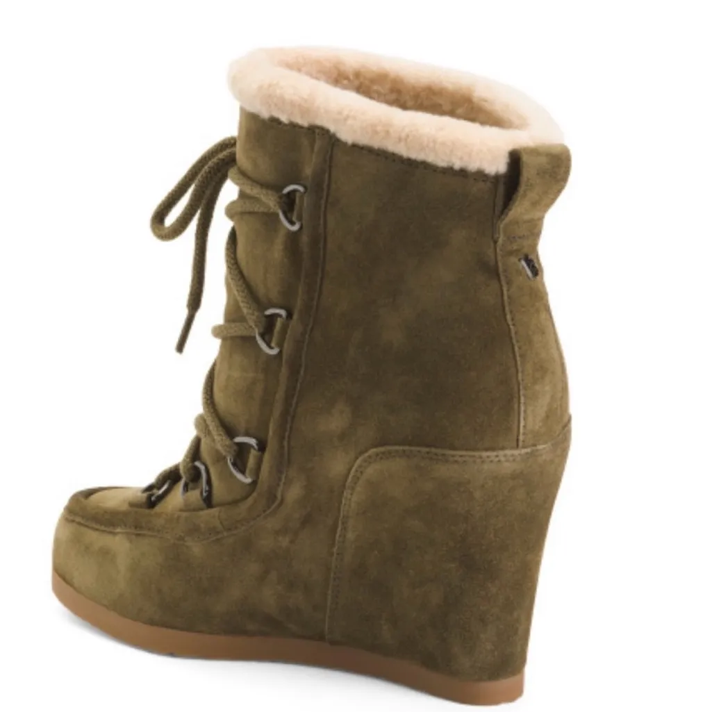 VERONICA BEARD Elfred Suede Shearling Lace-Up Booties NEW - Image 4