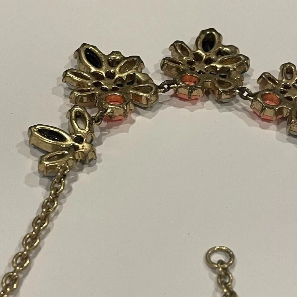 Women’s Signed J. Crew Gold Tone / Rhinestone Costume Necklace Neon Orange - Image 11