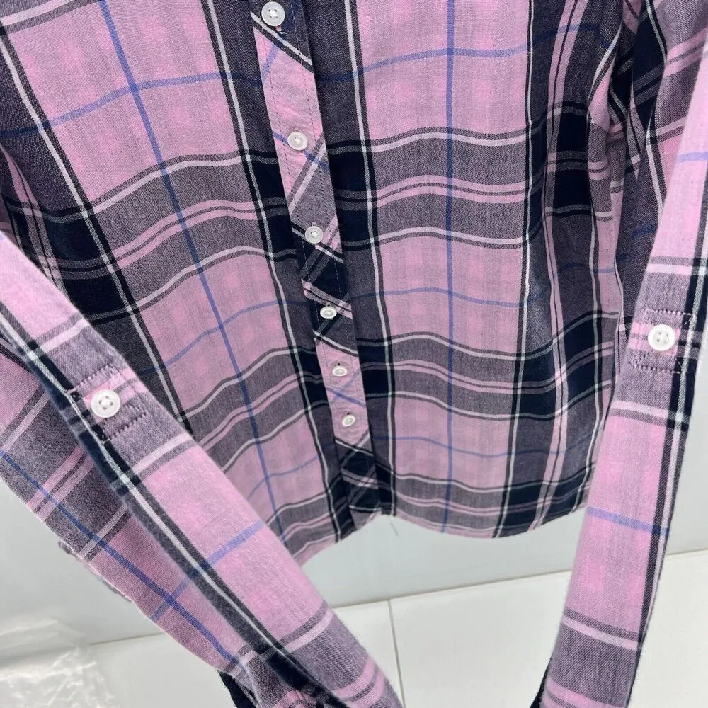 Talbots Size SP Petite Button Up Shirt Classic Cotton Pink Plaid Long Sleeve - Image 5