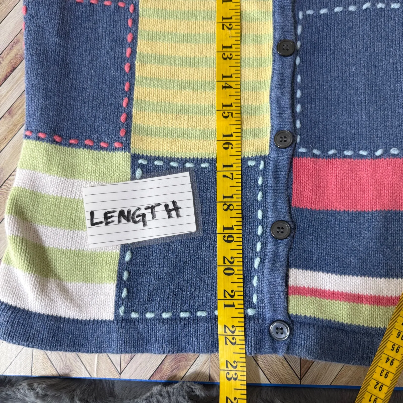 Crazy Horse Blue Pink Patchwork Knit Cardigan Sweater Top S Grannycore Cottage - Image 7