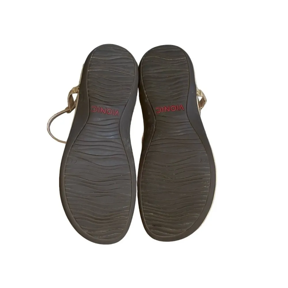 Vionic Rest Nala T-Strap Geometric Studded Gold/Cork Arch Support Thong Sandals - Image 5