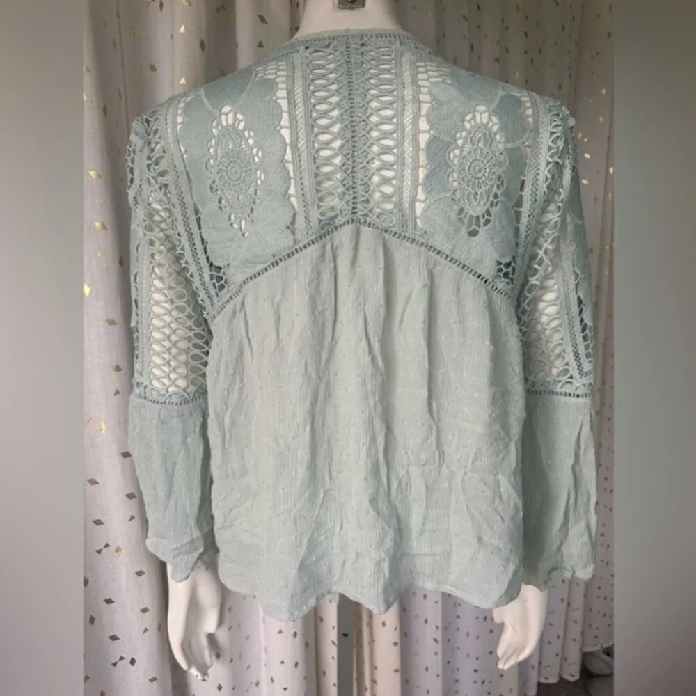 Uptown Dreams Women’s Boho Beachy Hippie Crinkle Mint Crochet Top M - Image 6