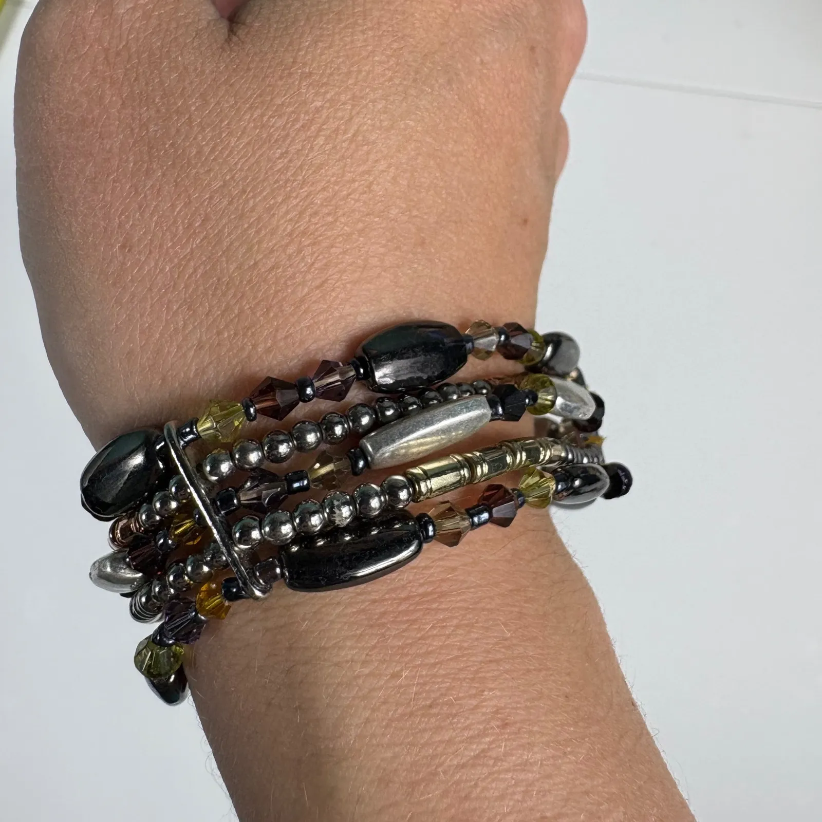 Stretch Bracelet Beaded Multi‎ Strand Silver Gold Brown Black Fashion Jewelry - Image 2