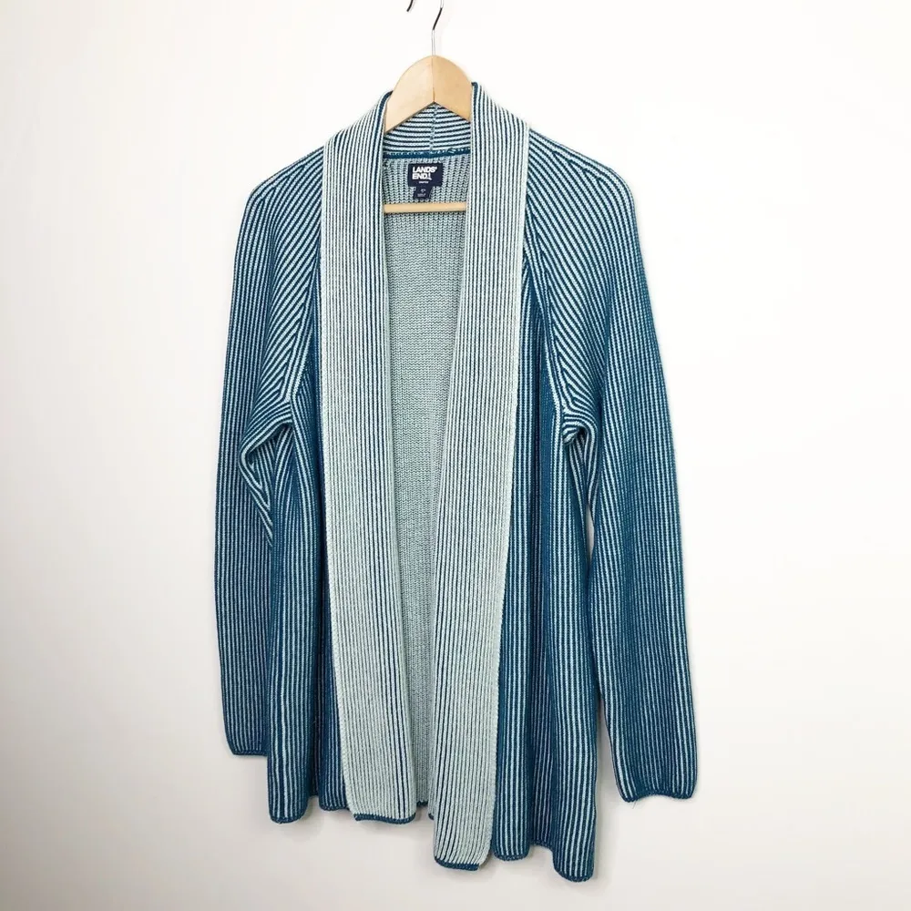 LANDS’ End drifter, open closure, teal green cardigan, duster - Image 7