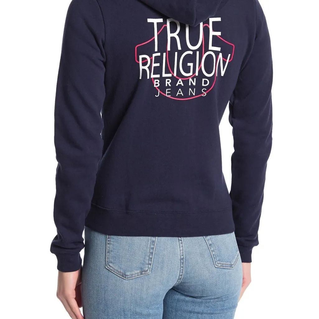 NWT True Religion Blue Fitted Long Sleeve Hoodie Size Medium - Image 15