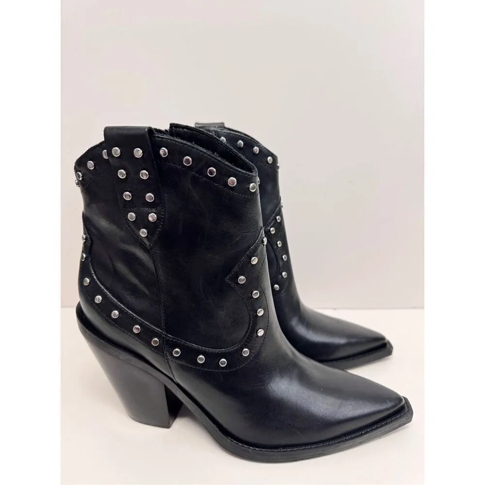Arezzo Boots Size 10B Black Leather Block Heel Studded Booties Side Zip NEW Black - Image 3