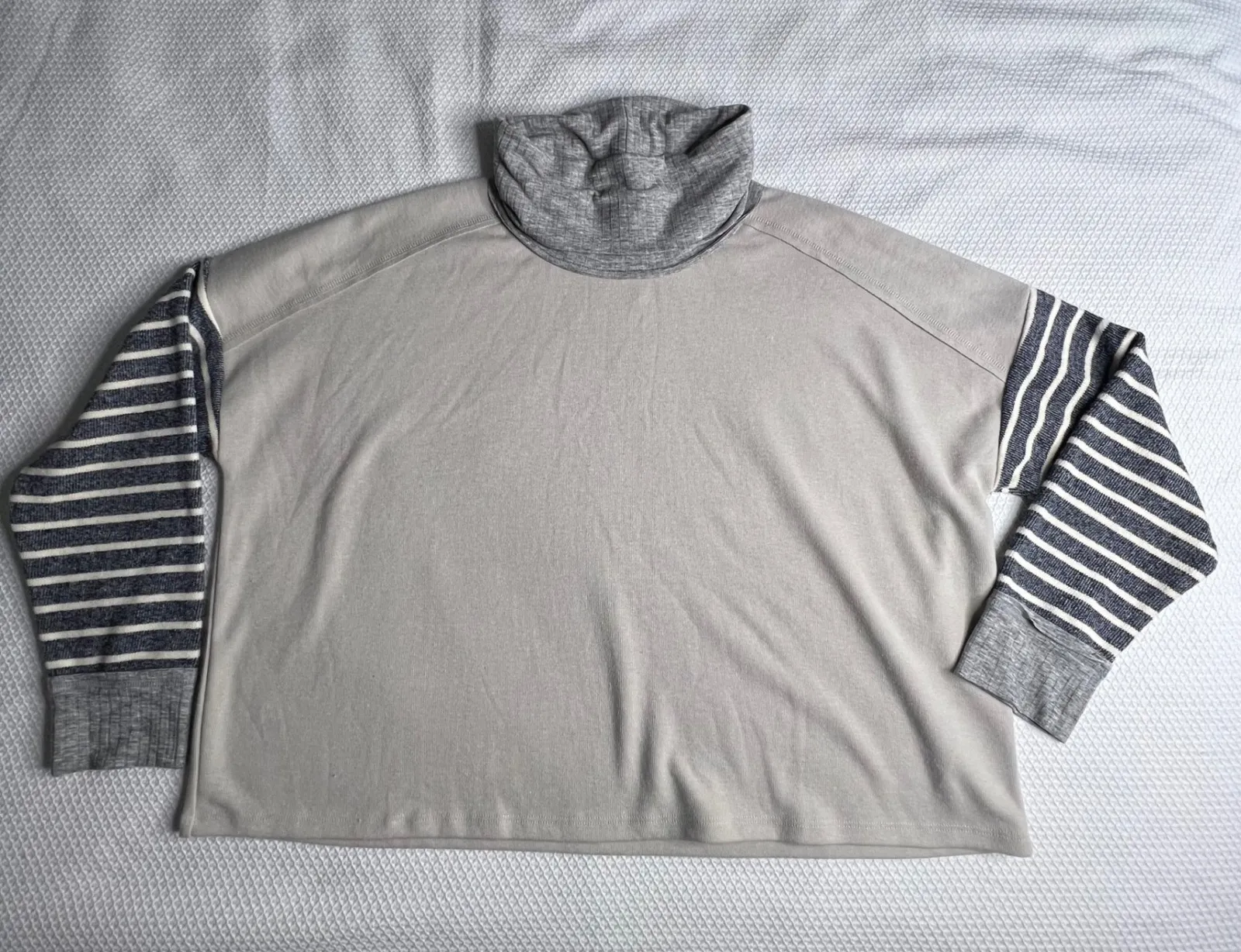 THML Anthropologie Womens Sz L Colorblock Striped Sleeve Cowl Neck Pullover Top - Image 1