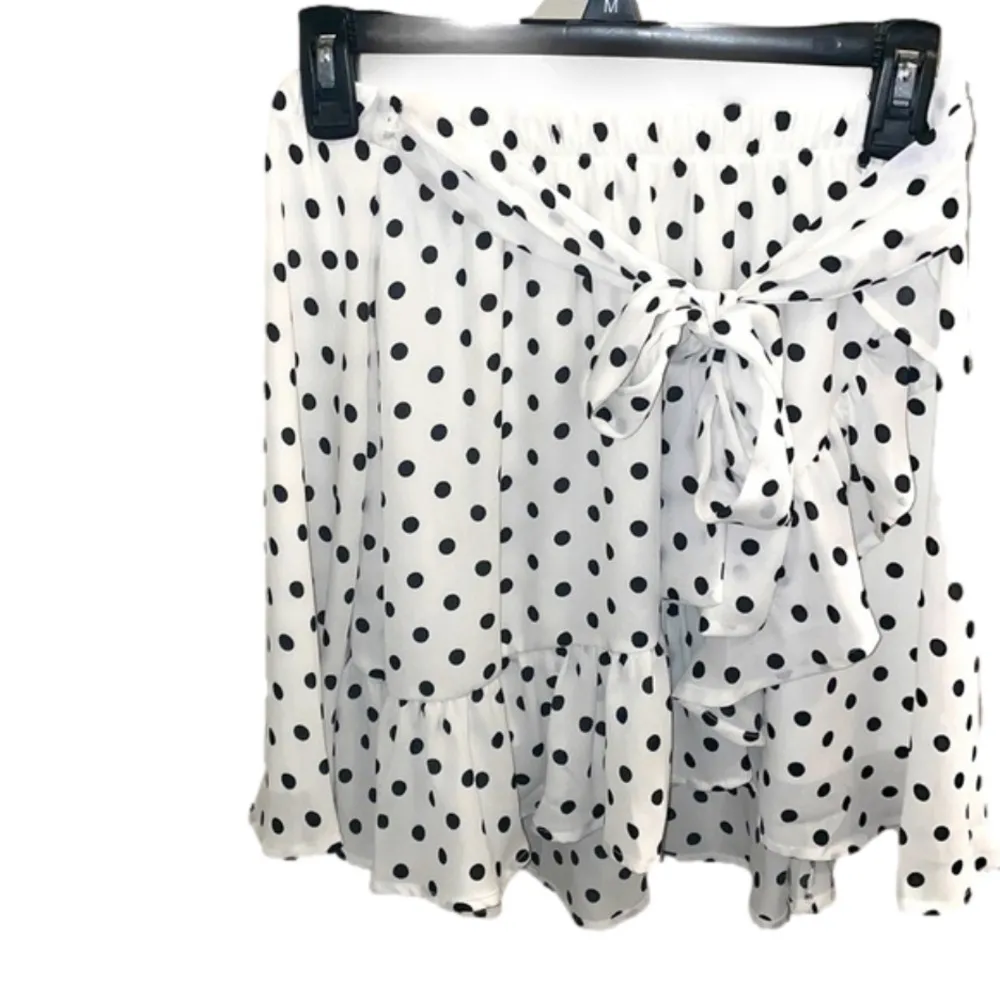 NWT White Birch Polka-Dots Wrap Mini Skirt Women Small Retro Classic Ruffles Bow - Image 2