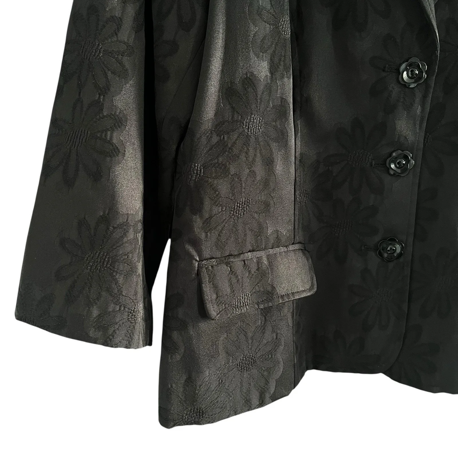 Spense Womens Black Floral Blazer Jacket 3/4 Sleeve Size Medium V Neck - Image 4