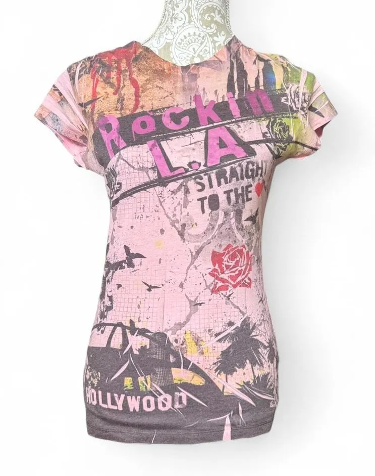 Next Level Apparel Burnout Tee Y2K Rock Star GF Indie Grunge Size Large Graphic - Image 1