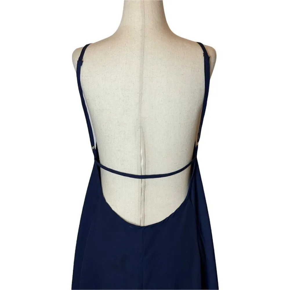 Donna Mizani Navy Blue Crepe Sleeveless Scoop Neckline A Line Low Back Dress‎ S - Image 5