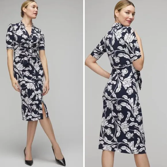 New! White House Black Market Matte Jersey Ruched‎ Tie-Front Midi Dress, size 6 - Image 2