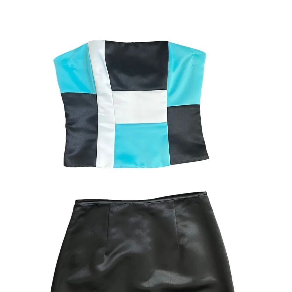 VTG Jessica McClintock for Gunne Sax 2 Piece Formal Satin Dress Side Slit - Image 3