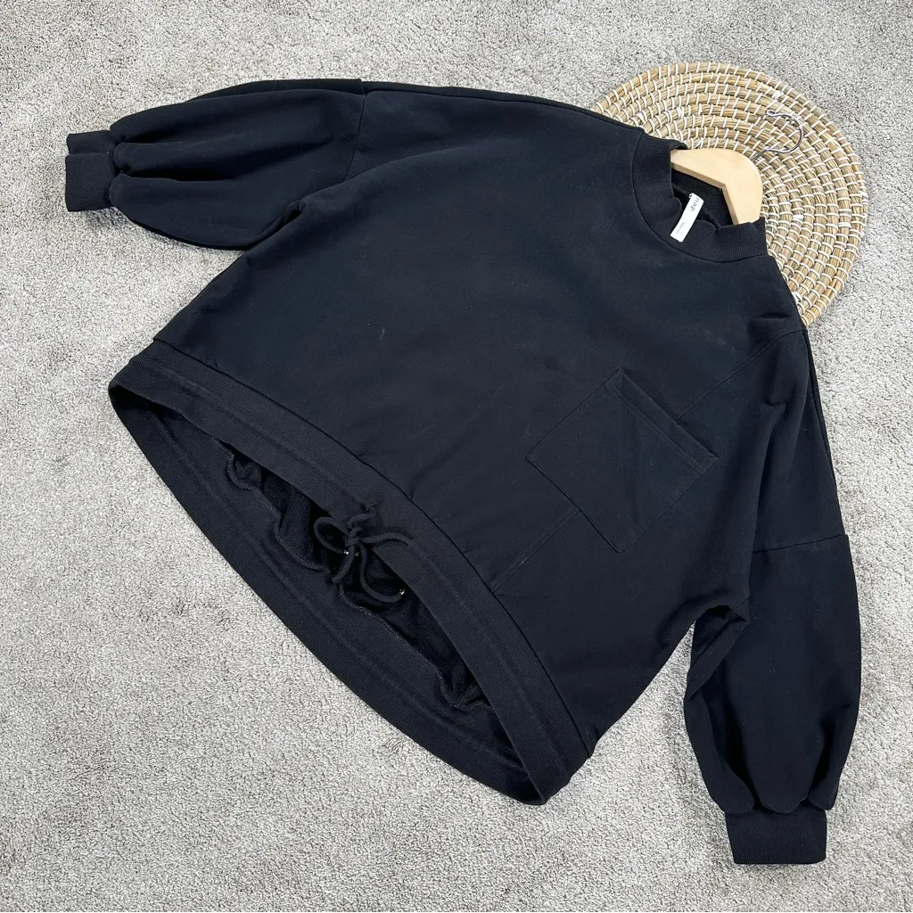 Nap Women’s Loungewear Terry Cropped Boxy Sweatshirt Mock Neck in Black L Size L - Image 3