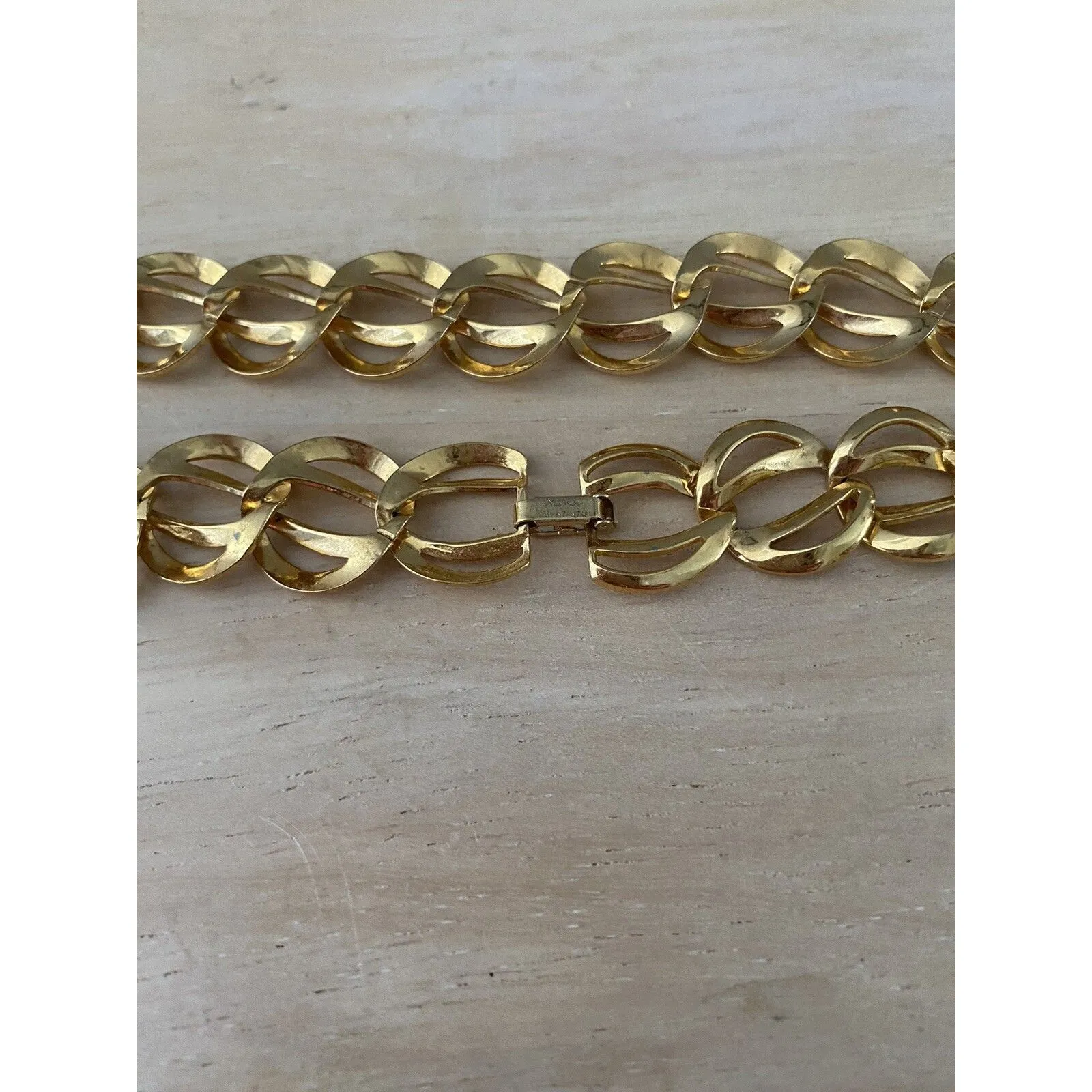 Vintage Napier Gold Tone Large Link Necklace Choker 16" Signed 1980s 80s - Image 5