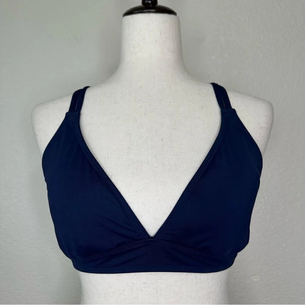 Athleta Navy Blue Criss Cross Striped Back Sports Bra - Image 3