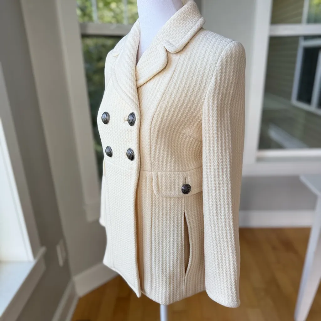 Vintage Y2K Juicy Couture Ivory Cream Fitted Pea Coat Winter Jacket Size Small - Image 2
