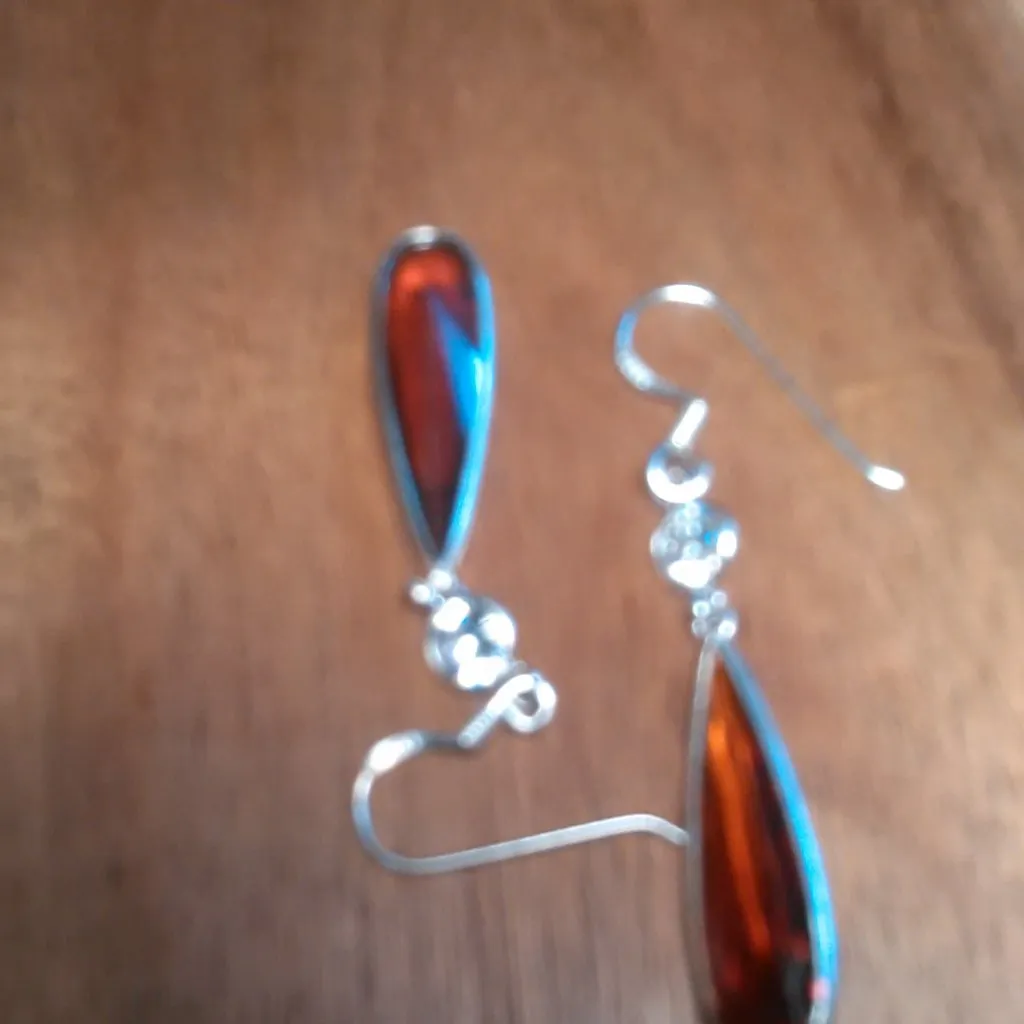 Simulated Red Diamond Sterling Silver Dangle Earrings - Image 11