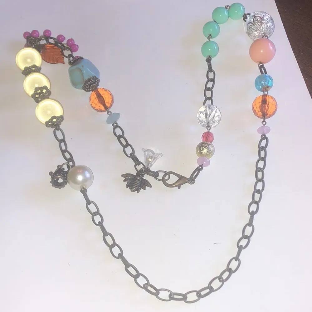 Brass Tone Multi Stone Colorful Beaded Boho Necklace - Image 2