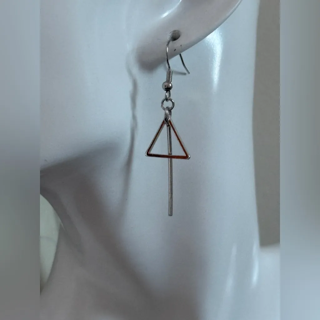 Geometric Silver and Gold Triangle Earrings NWT 2” - Image 2