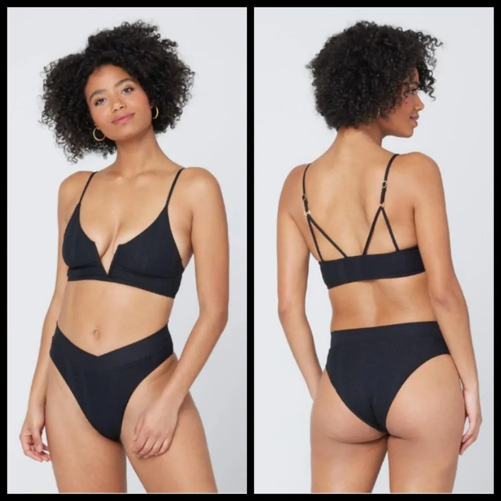 💕L*SPACE💕 Ribbed Bikini Set (Siren Top M + Jackie Bitsy Bottom XS) Black NWT - Image 3