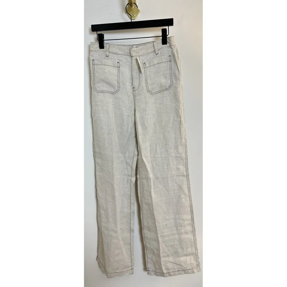 MADEWELL Patch Pocket Linen Flare Trousers in Oat Color Linen Size US 2 NWT - Image 2