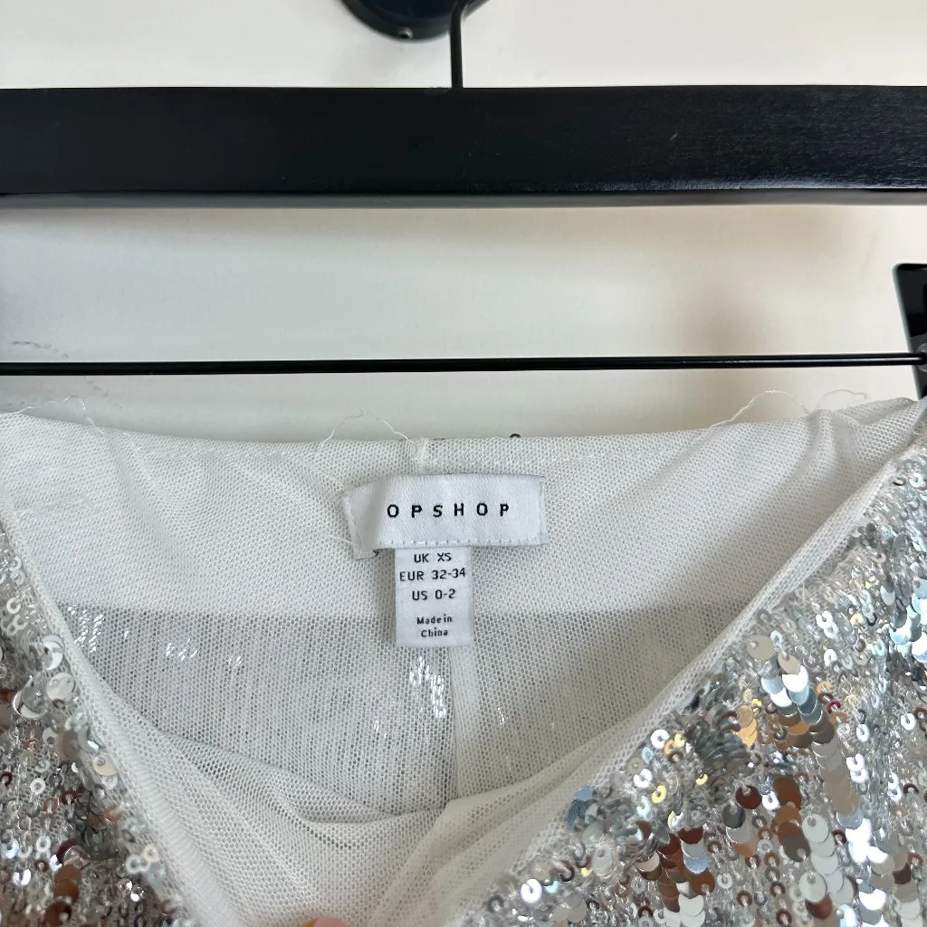TOPSHOP Sequin Wide Leg Pants in Silver Size US 0-2 - Image 7
