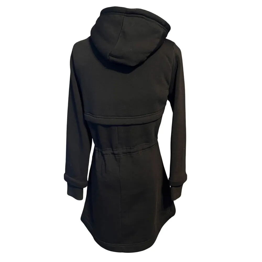 Cavalini Women's Black Jacket. Tie at Waist, Faux Sherpa Hood, Pockets.  Size PM - Image 2