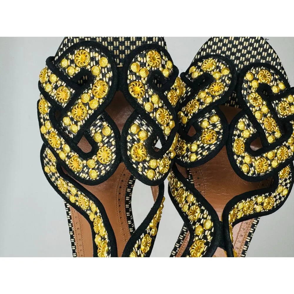 Alaïa Woven Black and Gold Embellished Sandals size EU 35 / US 5 - Image 5