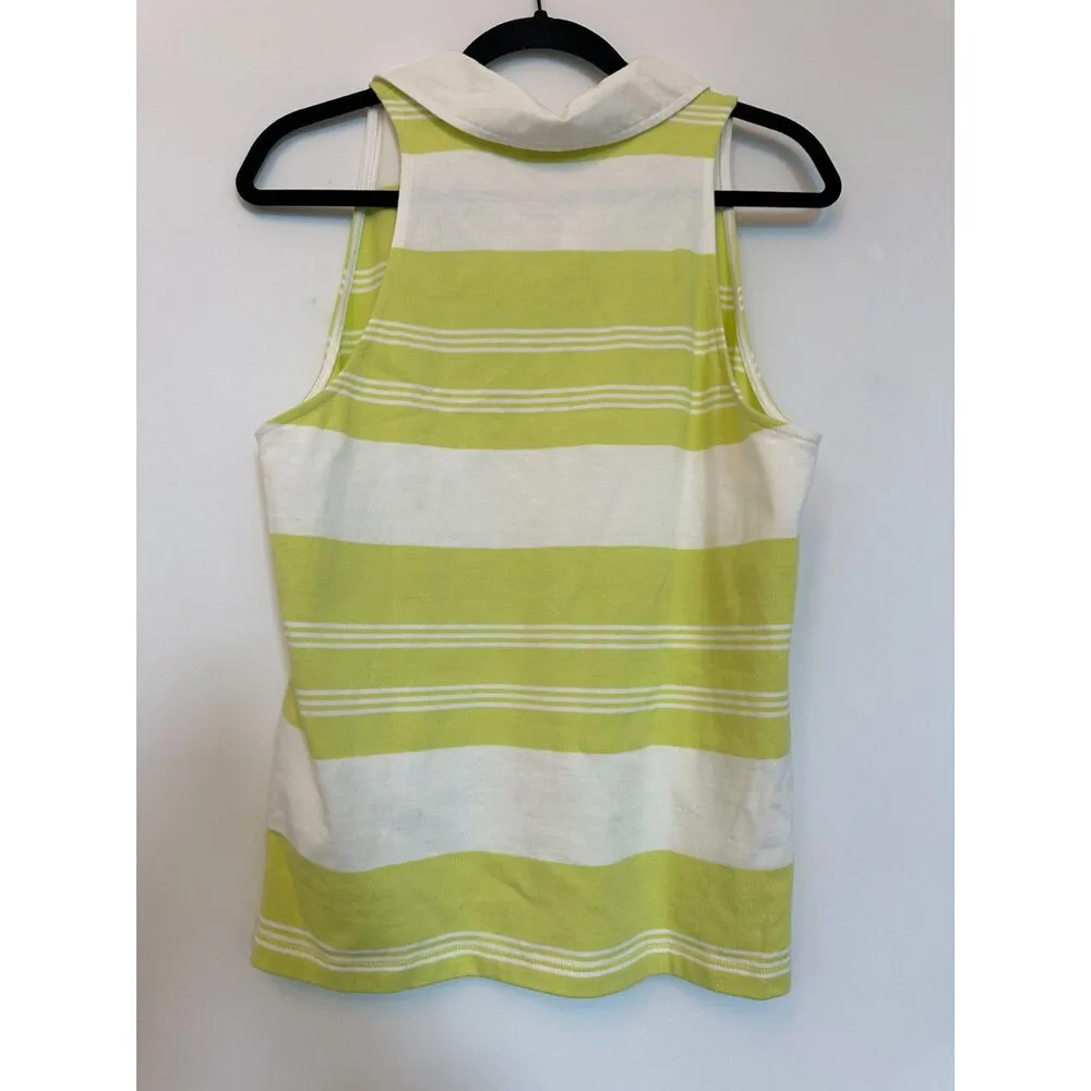 Maeve by Anthropologie Green and White Striped Collared Sleeveless Top Sz Medium - Image 4