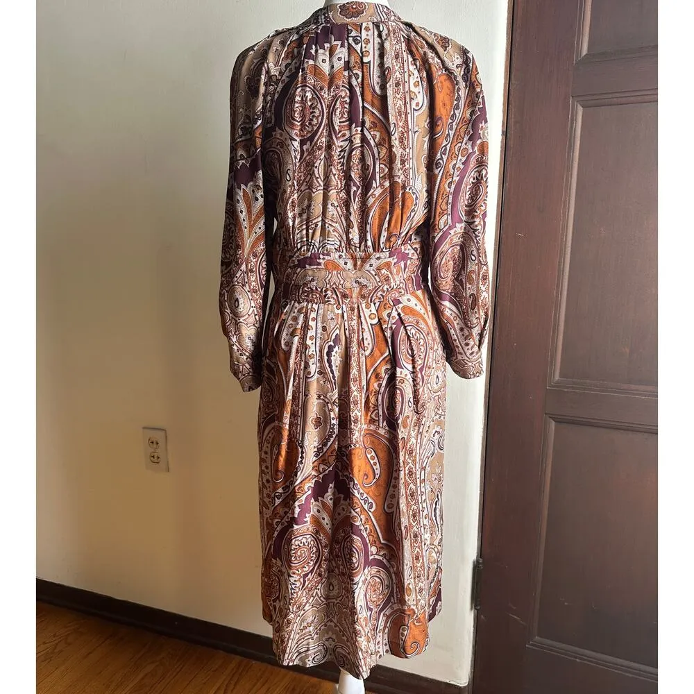 PLENTY by Tracy Reese | Boho Silk Brown Paisley Midi Dress | Size Extra Small - Image 6
