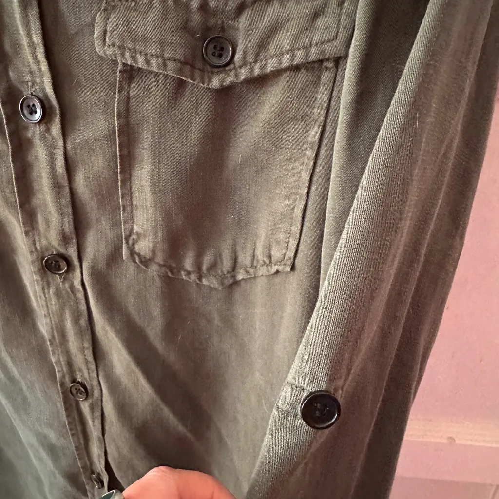 Zara Woman Premium Denim Green Button Down Military Utility Shirt Medium - Image 6