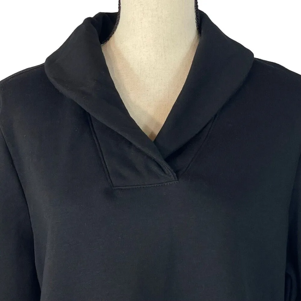 Karen Scott Sport Small Fleece Sweatshirt Long Sleeve V-Neck Collared Black New - Image 2