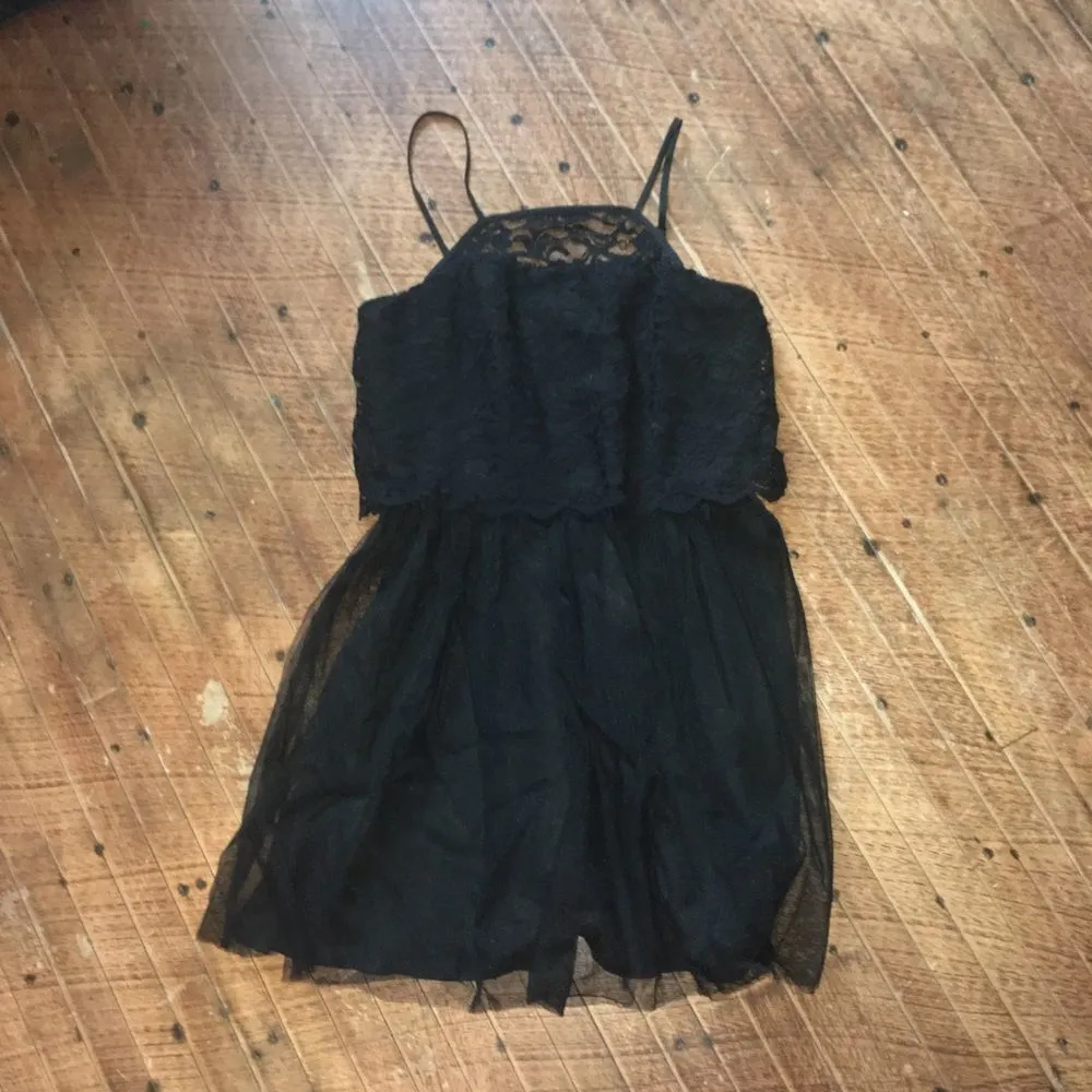 BCBGGeneration Lace tulle black minimalist mini dress - Image 2