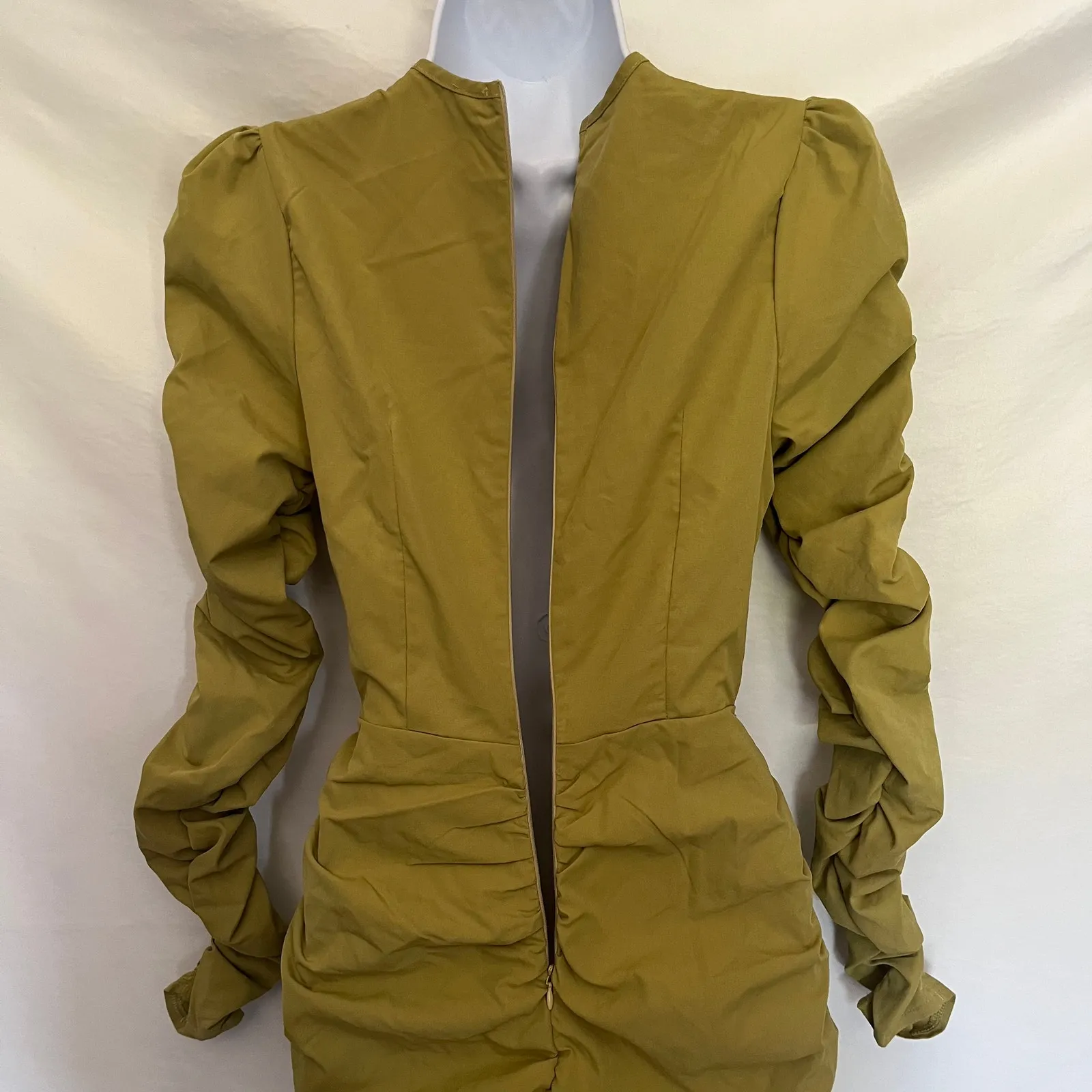 PrettyLittleThing Y2K Cut Out Bodycon Dress Sz 4 Clubwear Ruched Party Olive Green - Image 9